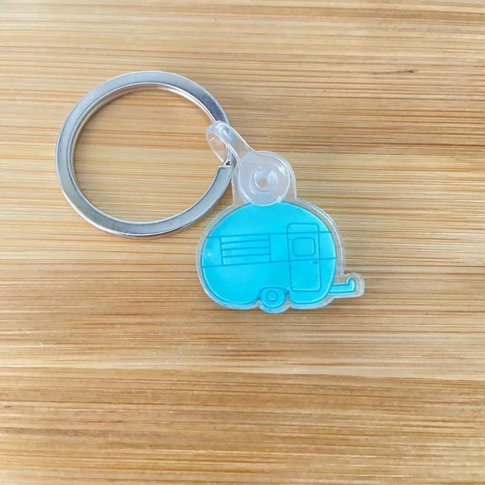 Retro Camper Trailer Teal Acrylic Keychain